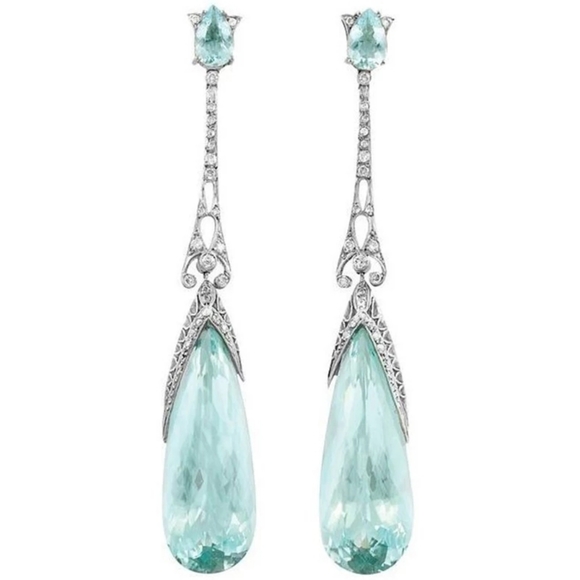 ♡Trendy Water Drop Blue CZ Stone Dangle Earrings♡ - Picture 4 of 6